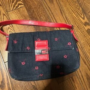 Guess denim and Red Floral Handbag